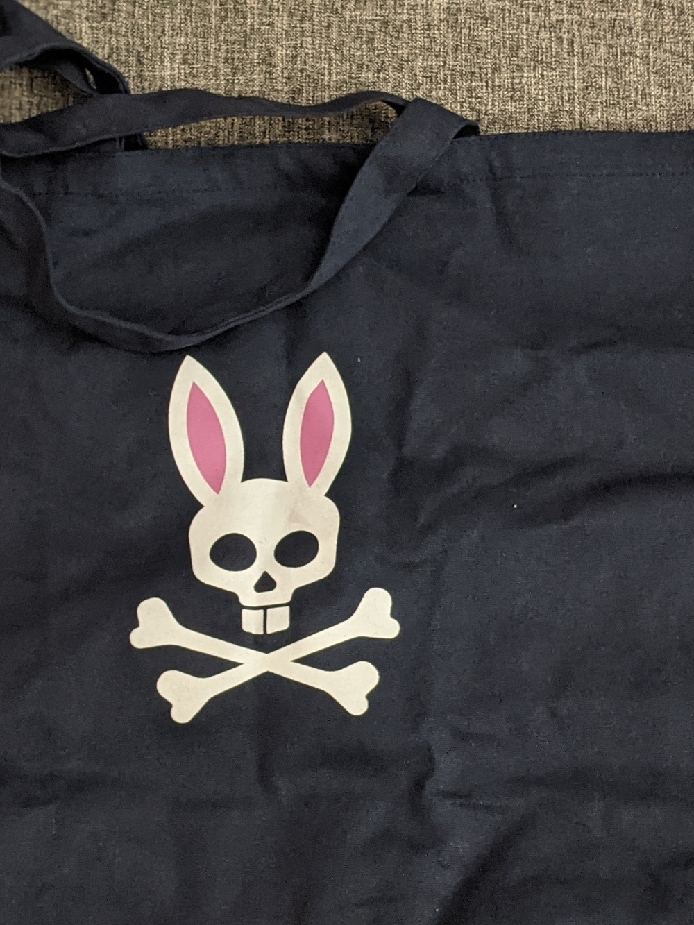 Navy Tote Bag with White Bunny Skull Graphic Rare Big Non-smoking and pet-free h